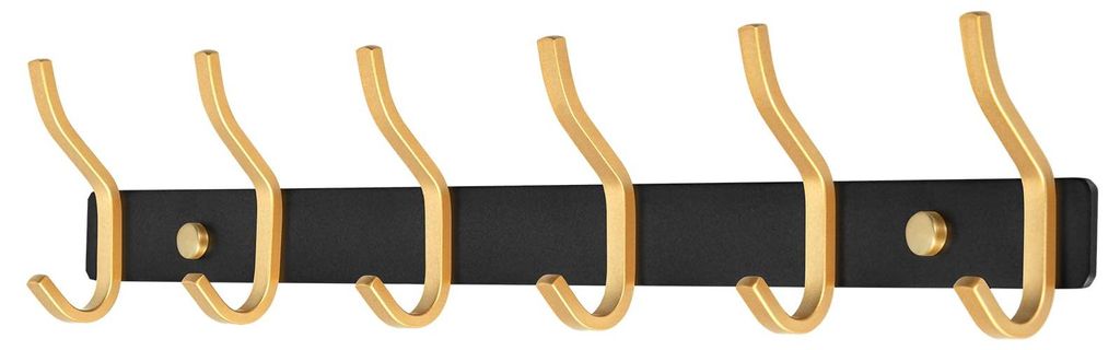 Kleiderhaken aus Edelstahl, Wandhaken mit 6 Haken, Kleiderschrank, Garderobenständer, Wandgarderobe für Schlafzimmer, Badezimmer, Küche (Schwarz...