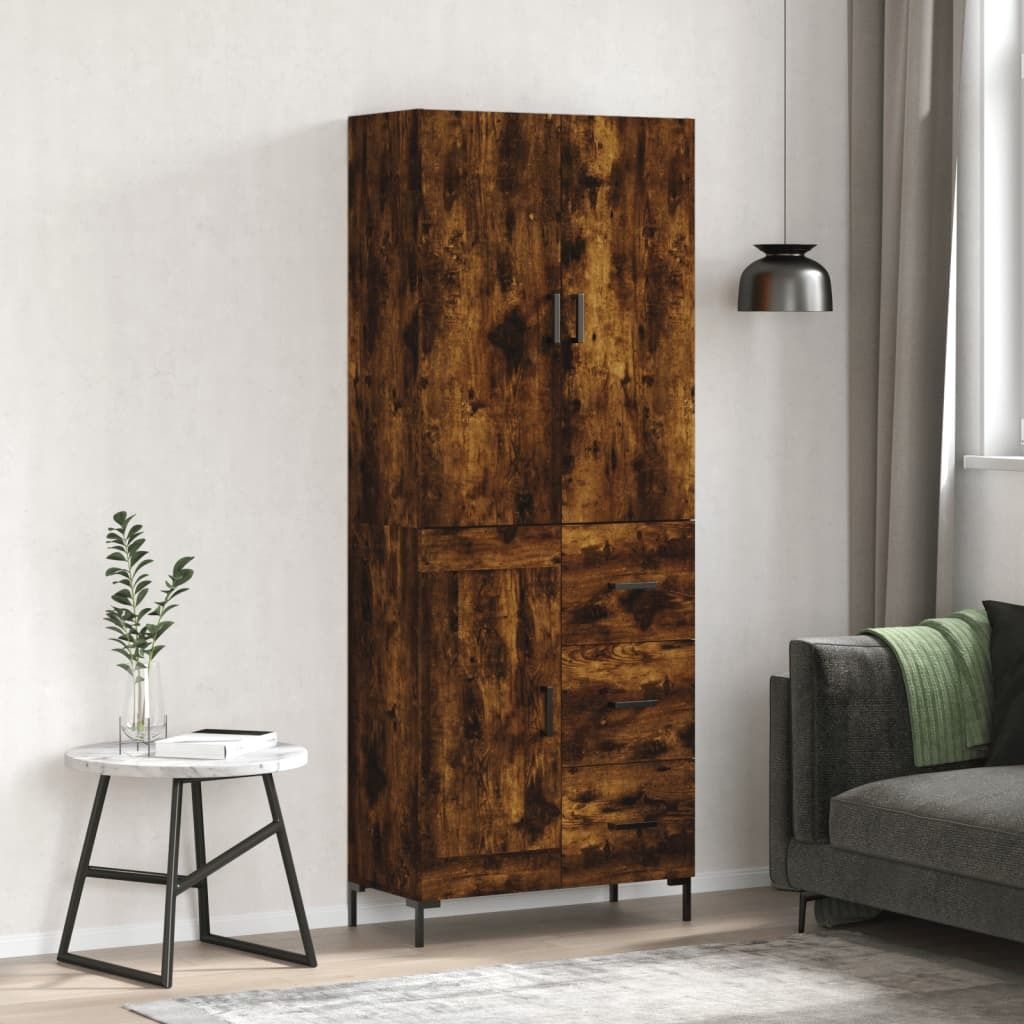 The Living Store Highboard Räuchereiche 69,5x34x180 cm Holzwerkstoff