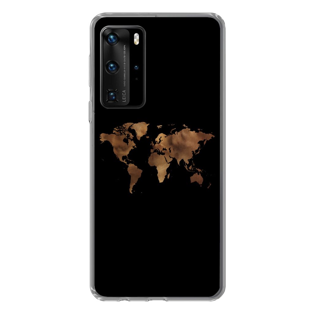 MuchoWow Handyhülle Schutzhülle Hülle für Huawei P40 Pro Weltkarte - Stoff - Karte Silikon Softcase Handy Hülle - Schutz