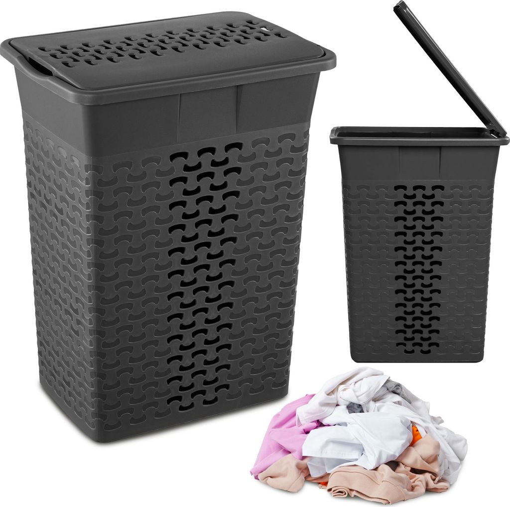 Cesto per il bucato in plastica con aspetto in vimini Cesto Immagine del prodotto 