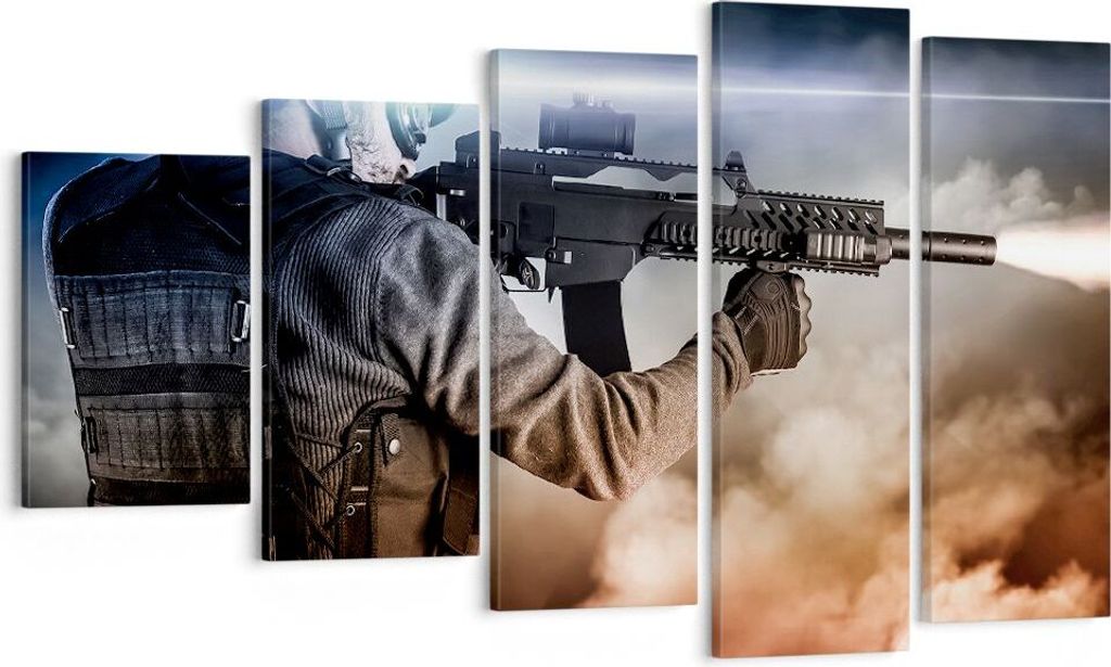 Bild auf Leinwand - Leinwandbild - Armee Soldat Shooter kugelsichere Weste - 100x60cm - Wand Bild - Wanddeko - Leinwanddruck - Bilder - Kunstdruck ...