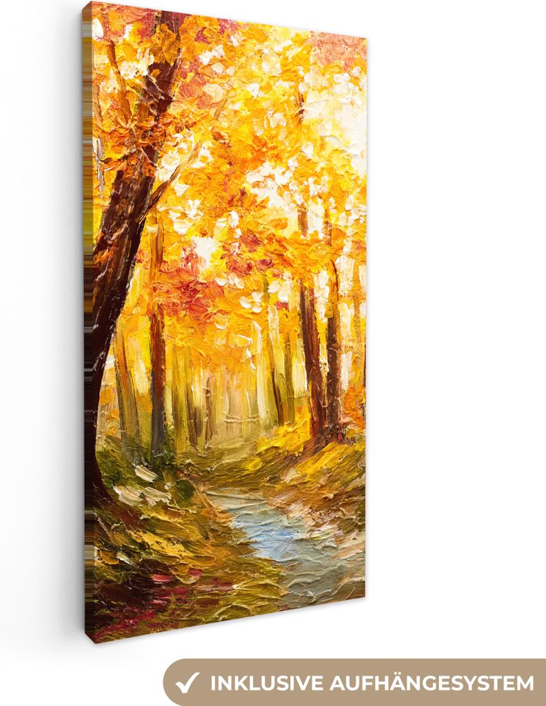 MuchoWow - Leinwandbilder - Gemälde - Herbst - Wald - Ölgemälde, Wandbild, Wanddeko Bilder Wohnzimmer, 40x80 cm