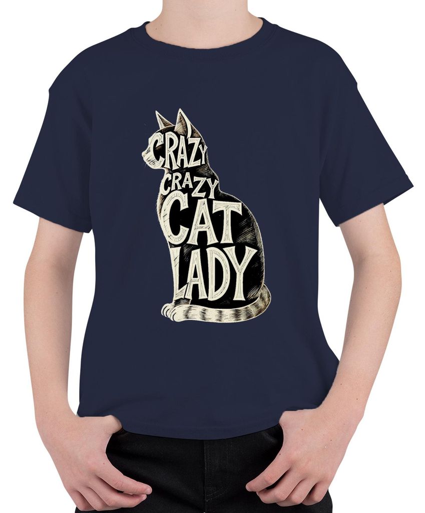 Crazy Crazy Cat Lady Katzenliebhaber Geschenk lustig Vintage Uni Kinder T-Shirt, Navy, 104