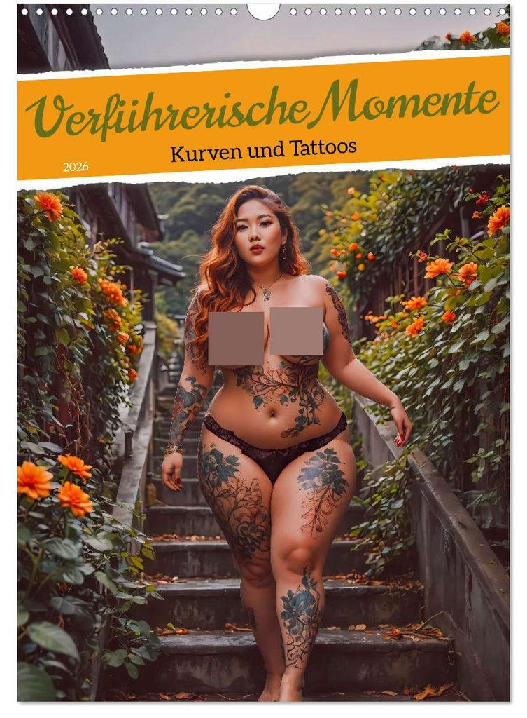Verführerische Momente - Kurven und Tattoos (Wandkalender 2026 DIN A3 hoch), CALVENDO Monatskalender