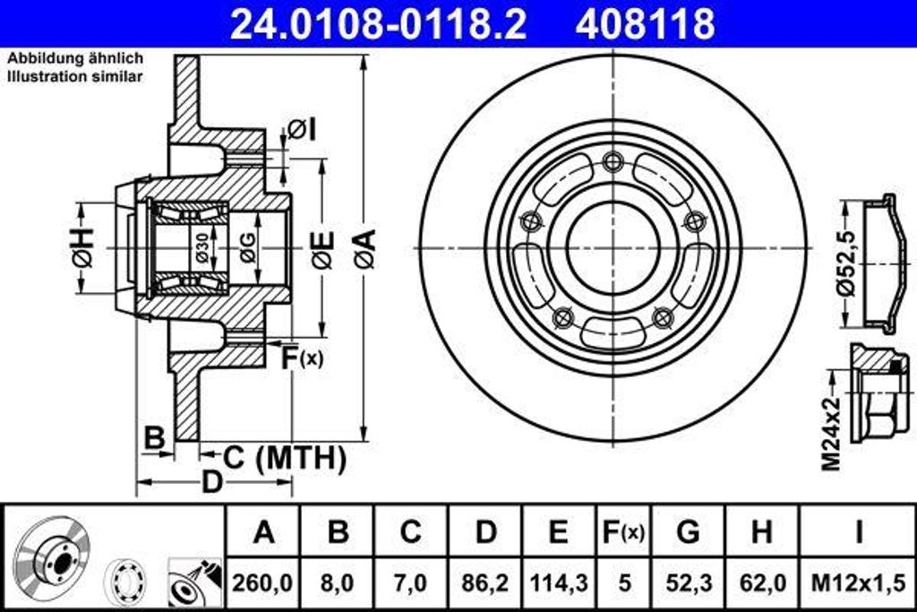 ATE 24.0108-0118.2 Bremsscheibe OE 432006506R kompatibel mit Clio, Scenic, Megane