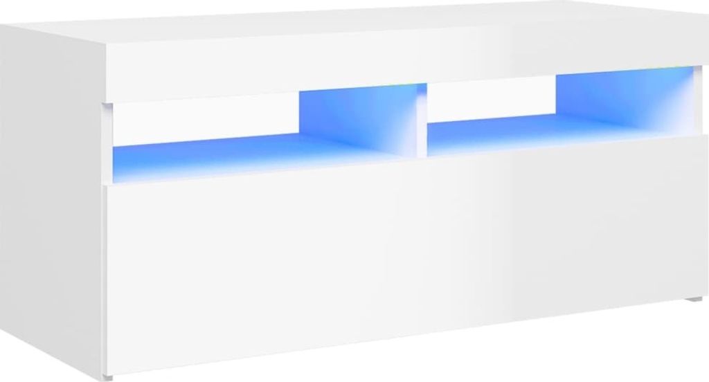 "WINTER SALE"TV-Schrank - TV-Regal - Fernsehkommode - mit LED-Leuchten Hochglanz-Weiß 90x35x40 cm - TV-Lowboard NEU6863762
