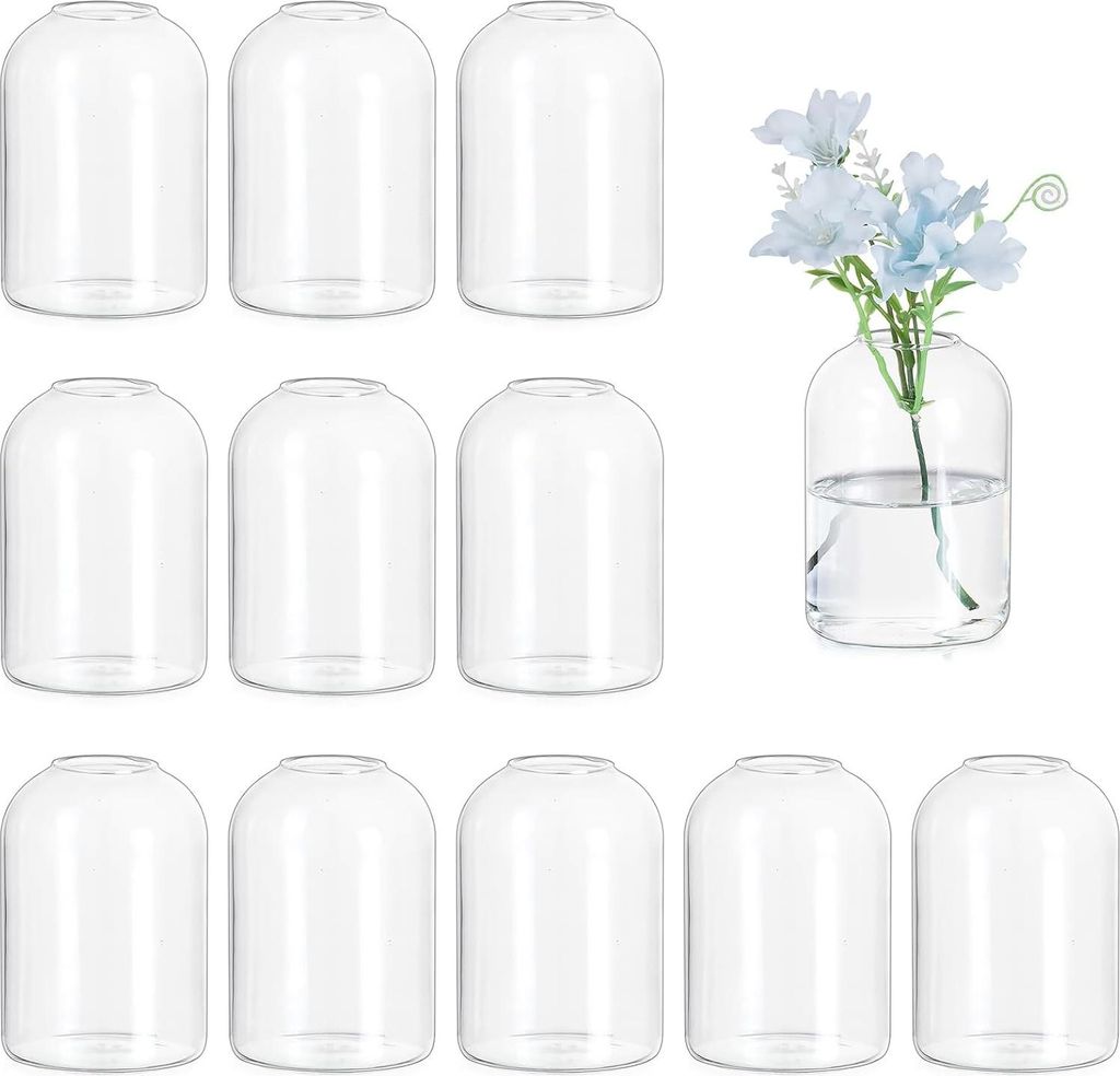 Kleine runde Glasvasen für Tischdekoration Hochzeit - Set von 12 Stück - moderne Dekoration - süße Blumenvasen - Kawaii Wohnzimmerdekoration