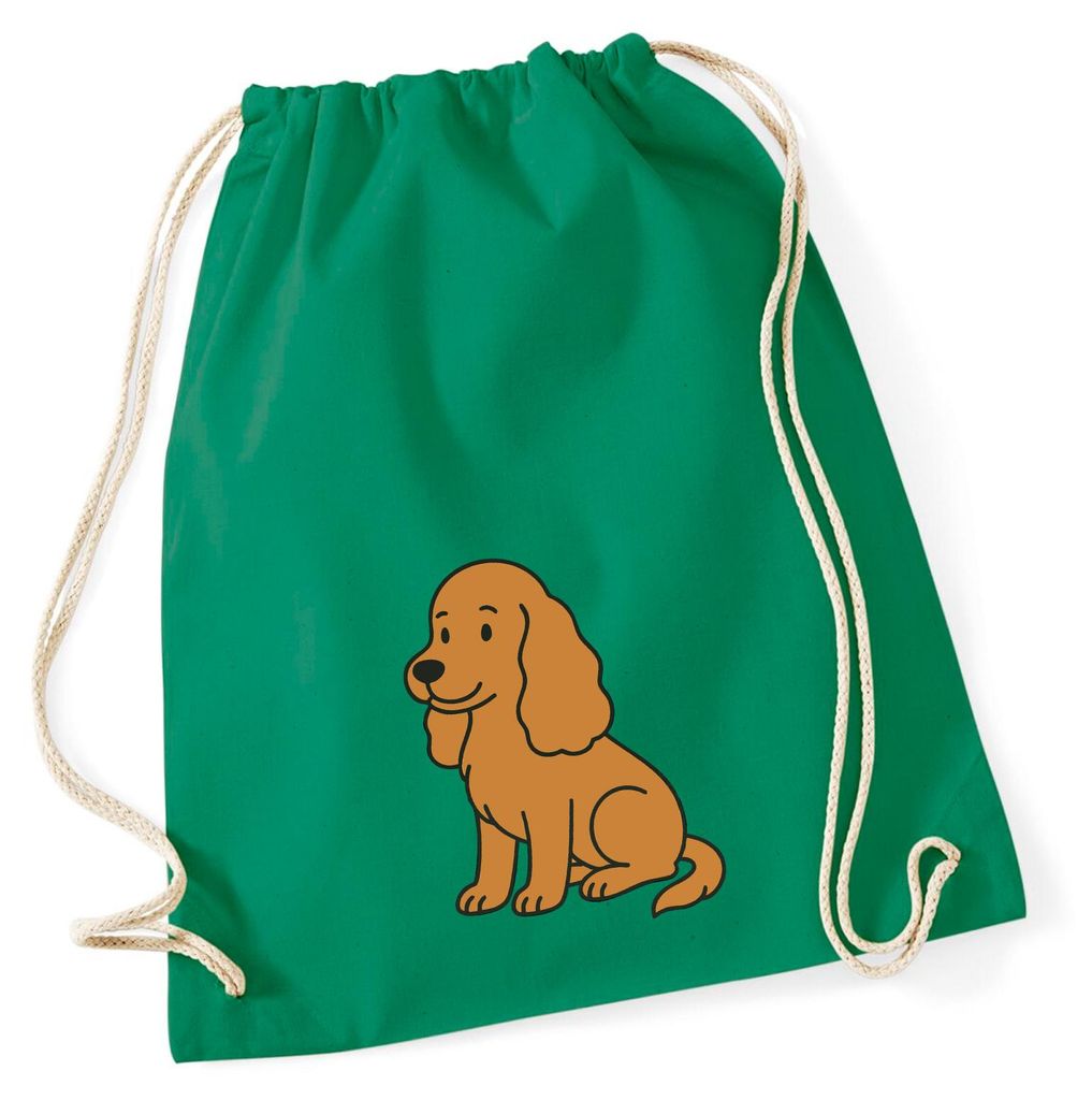 Huuraa Turnbeutel Cocker Spaniel Comic Cockie 12 Liter Kelly Green Baumwolle Rucksack Geschenkidee