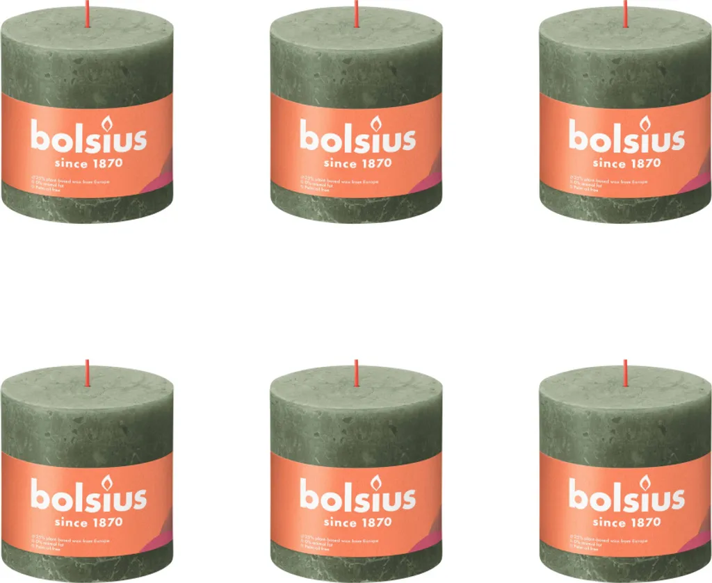 Maxi Offerta Bolsius: 6 Candele Rustiche 100/100 Verde Oliva