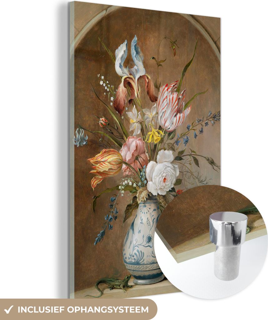 MuchoWow Glasbilder - Bilder auf Wandbild - Foto auf Glas Stilleben mit Blumen - Balthasar van der Ast - Alte Meister 80x120 cm Wanddekoration aus ...