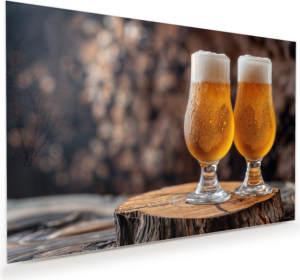 Glasbild 120x80cm in XXL für Wohnzimmer, Schlafzimmer Motiv Bier auf Holz