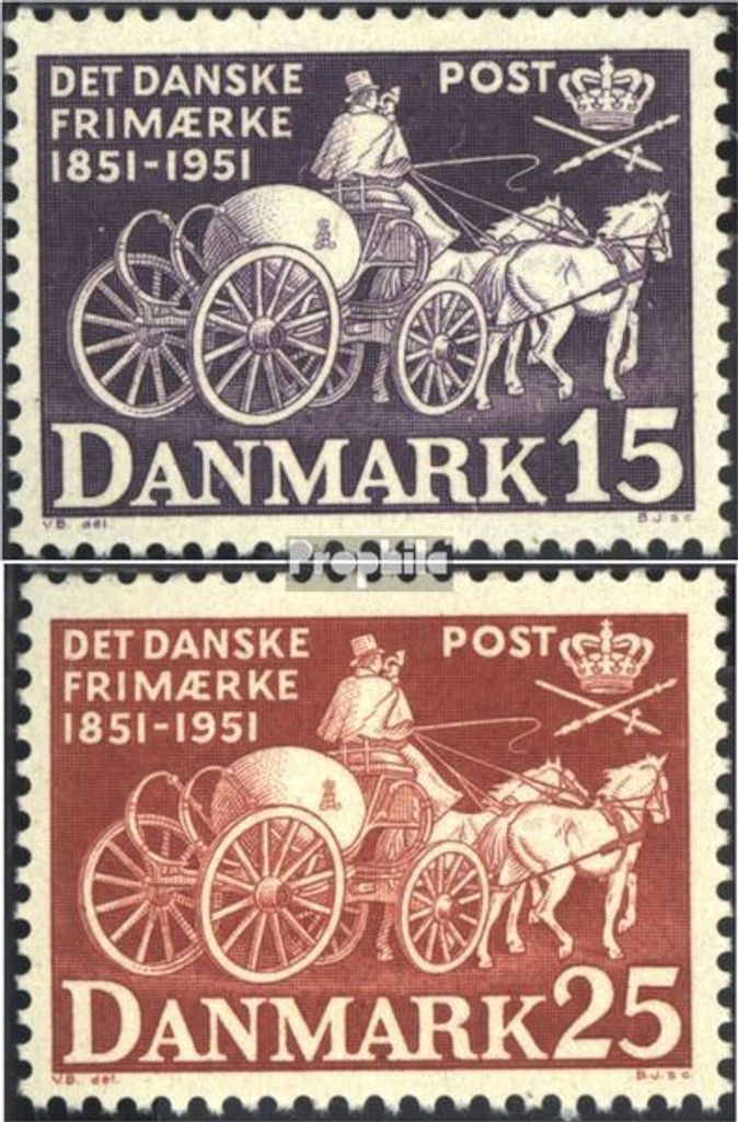 Briefmarken Dänemark 1951 Mi 326-327 (kompl.Ausg.) postfrisch 100 Jahre Briefmarken