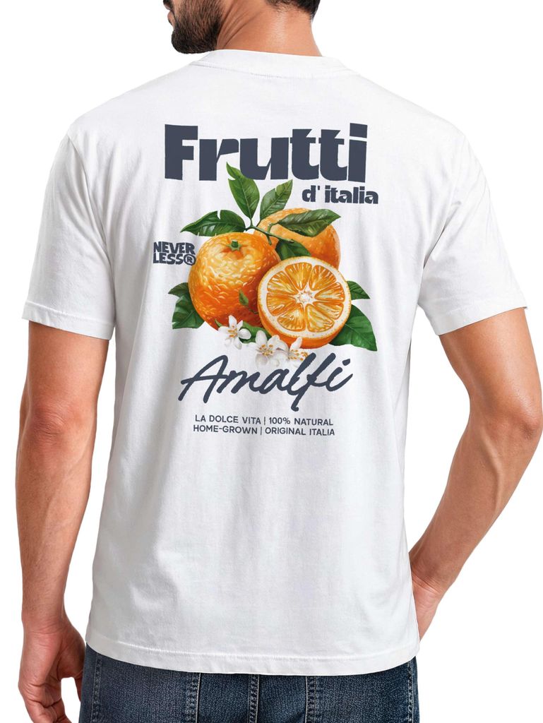 Herren T-Shirt Backprint - Orangen Design Amalfi - Baumwollshirt Männer Fashion Streetstyle Slim Fit Neverless
