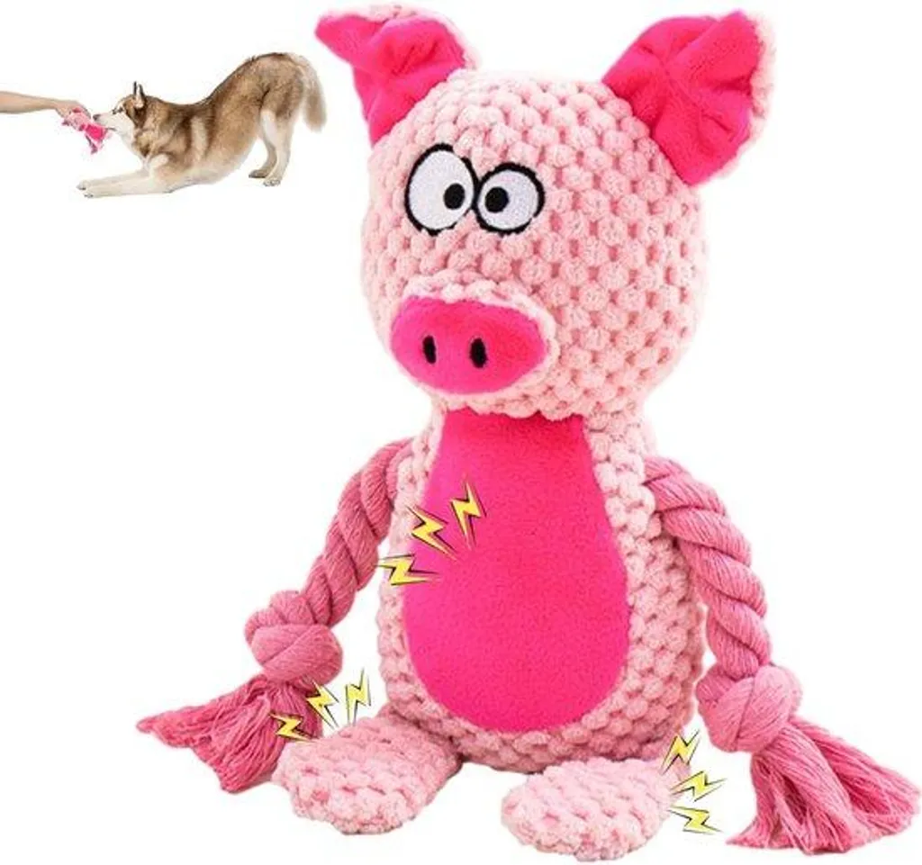 Peluche pour chien cochon interactif en coton avec bruiteur sonore