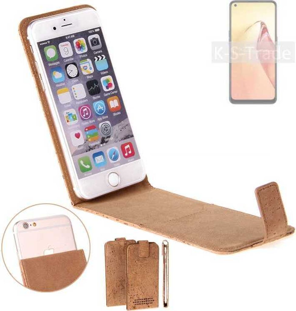 K-S-Trade Handyhülle kompatibel mit Oppo F21s Pro 5G Kork Hülle Flipstyle Case Schutzhülle Kork Case Hülle Flip cover Klapphülle Klapp, braun 1x