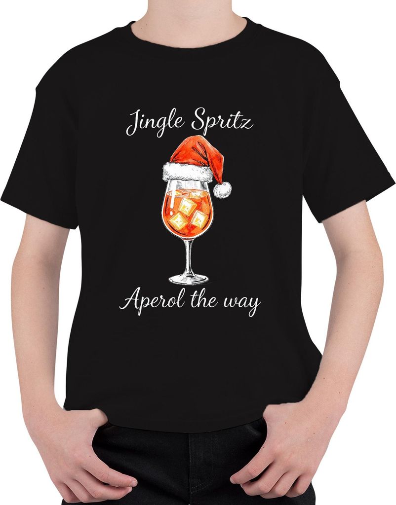 Jingle Spritz Aperol the way Weihnachten Cocktail Geschenkidee Uni Kinder T-Shirt, Schwarz, 152