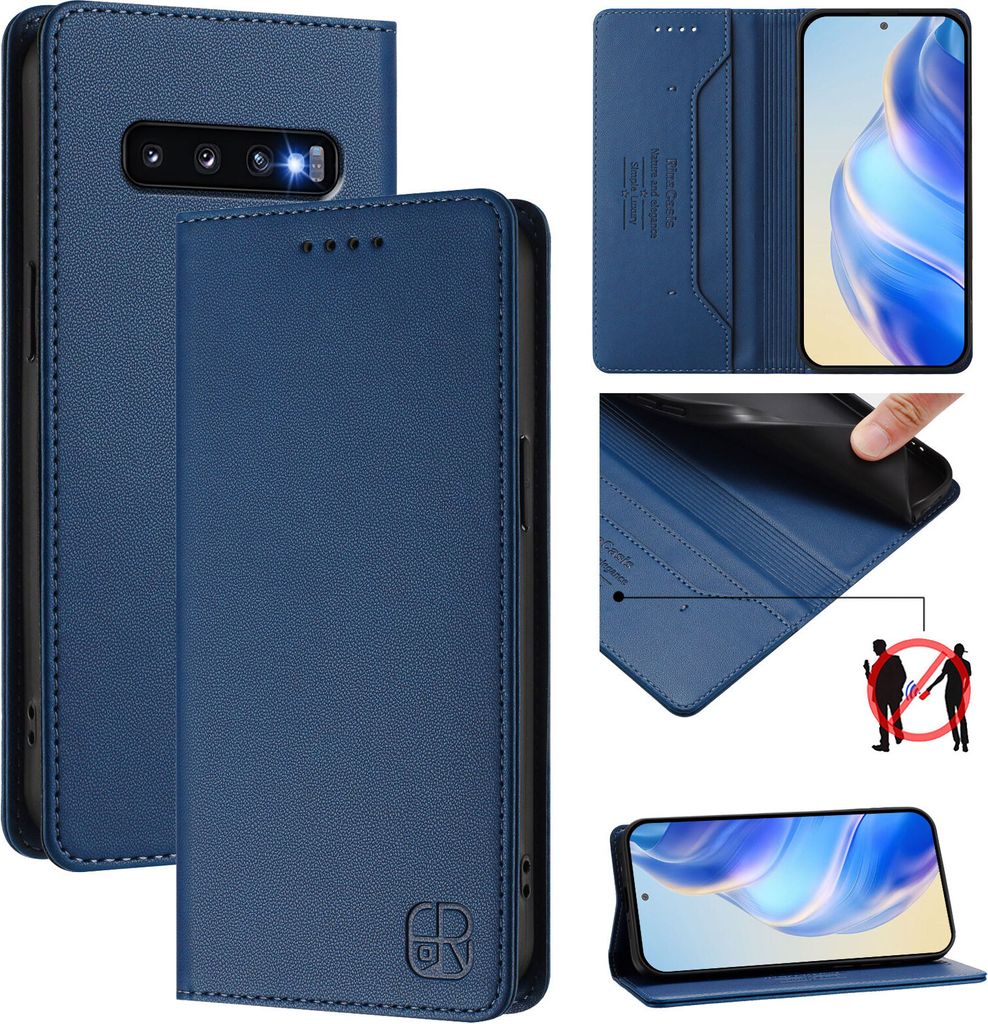Lederhülle für Samsung Galaxy S10 Hülle Flip Brieftasche Kartenfächern Ständer Schutzhülle Blau