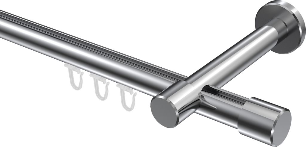 Interdeco Innenlaufstange / Gardinenstange mit Innenlauf Chrom, Typ Prestige Santo (Kappe), 20 mm Ø 1-läufig, 480 cm