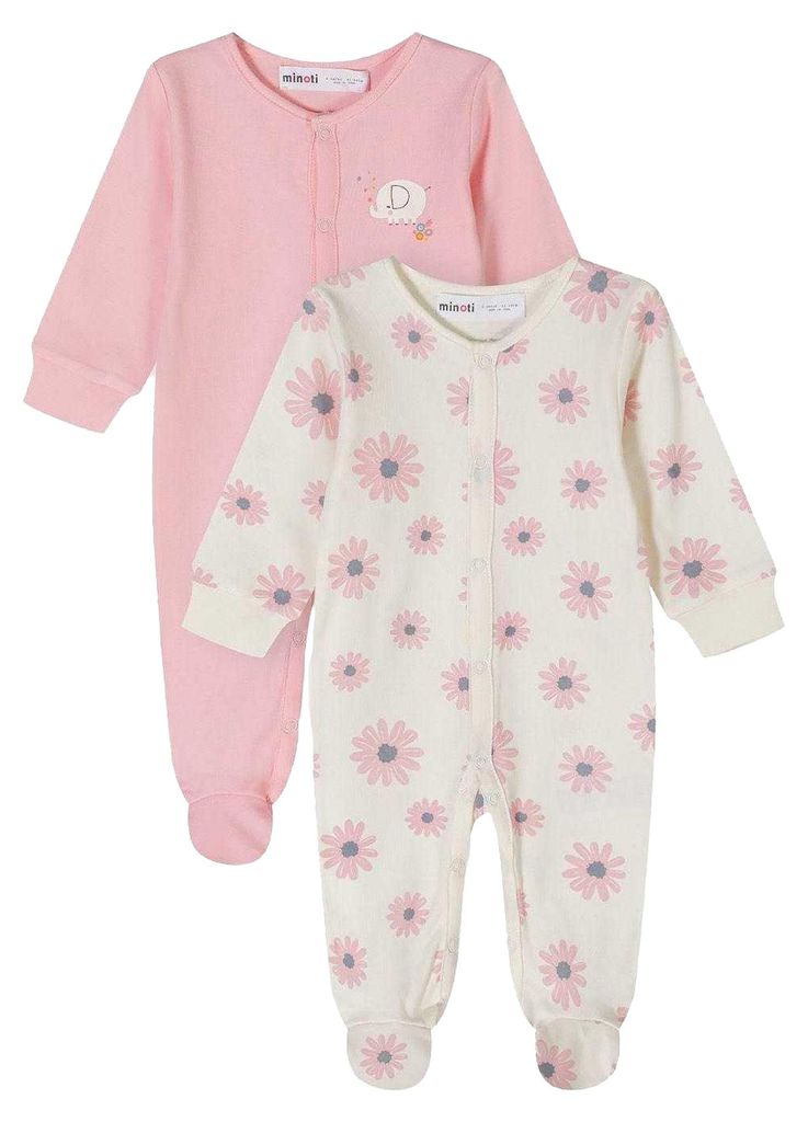 Minoti - Schlafanzug für Baby-Girls, Langärmlig (2er-Pack) MN323 (Neugeborene) (Hellrosa/Weiß)
