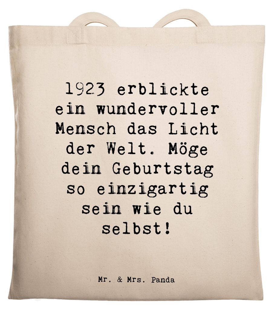 Mr. & Mrs. Panda Uni Tasche Spruch 1923 Geburtstag - Transparent - Geschenk, Tote Bag, totebag, Licht der Welt, Glückwunsch, Feier, Schultasche, J...