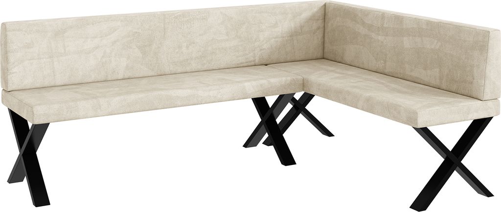 MEBLINI Eckbank für Esszimmer - Küchenbank - Essecke - Sitzecke Küche - TONI - X-Beine 142x196x87cm Rechts - Creme Samt