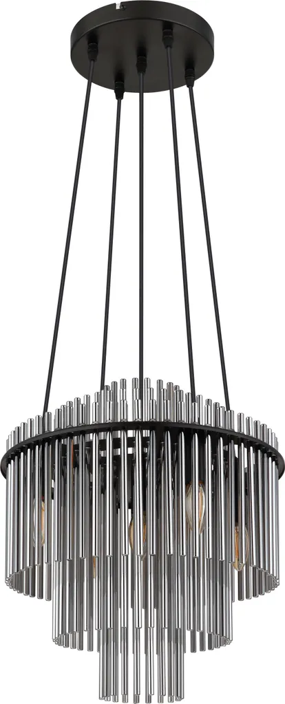 Lustre design en verre fumé gris et métal noir, 5 branches, D 40 cm