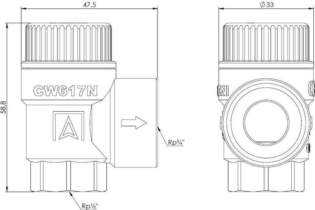 MSW Sicherheitsventil 1/2 Zoll x 3/4 Zoll 8 bar für Trinkwasseranlagen