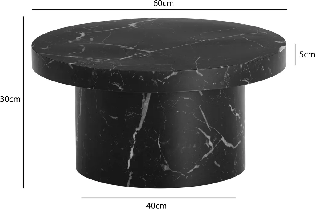 Table Basse Effet Marbre Noir 60cm Structure Champignon Design Unique
