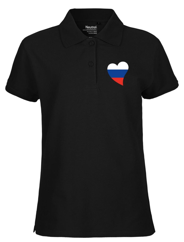 Huuraa Damen Polo Shirt Russland Flagge Herz S Black Bio Baumwolle Fairtrade Poloshirt Geschenkidee