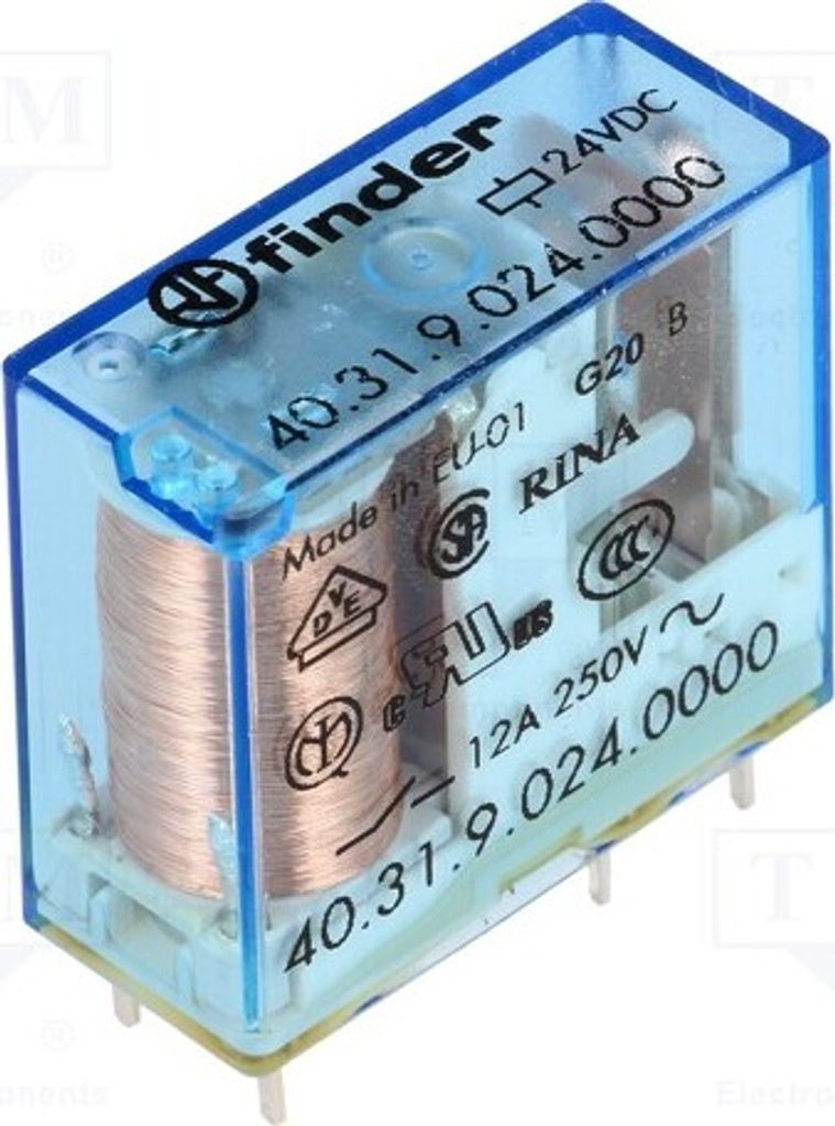 1x Relais: elektromagnetisch USpule : 24VDC 10A/250VAC Mini 40.31.9.024.0000 Ele