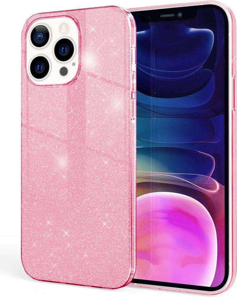NALIA Robuste Glitzerhülle für iPhone 13 Pro Max, Stoßfeste Glänzende Glitzer Schutzhülle Verstärkte Silikonhülle Pink