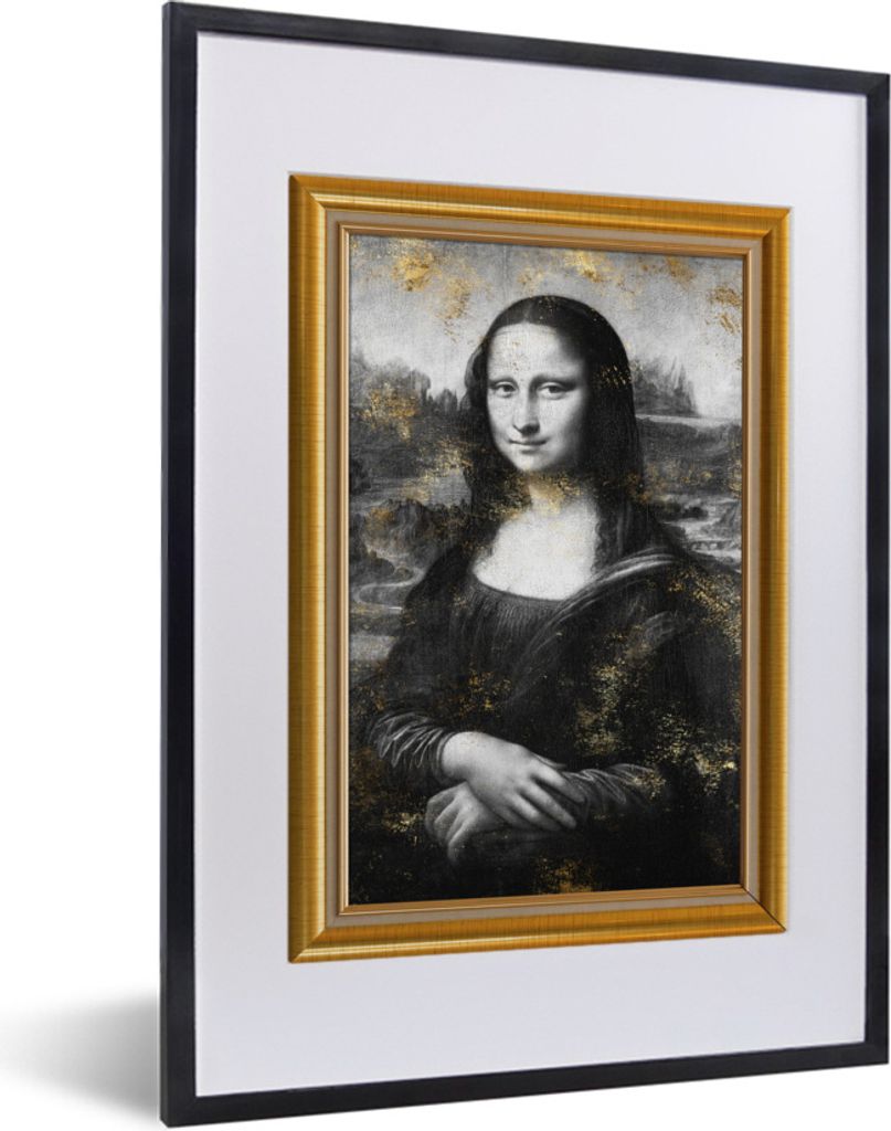 MuchoWow Gerahmtes Poster Mona Lisa - Da Vinci - Gold - Rahmen 30x40 cm - Poster mit Schwarzem Bilderrahmen Wandposter Rahmen Foto Bilder - Wandp...