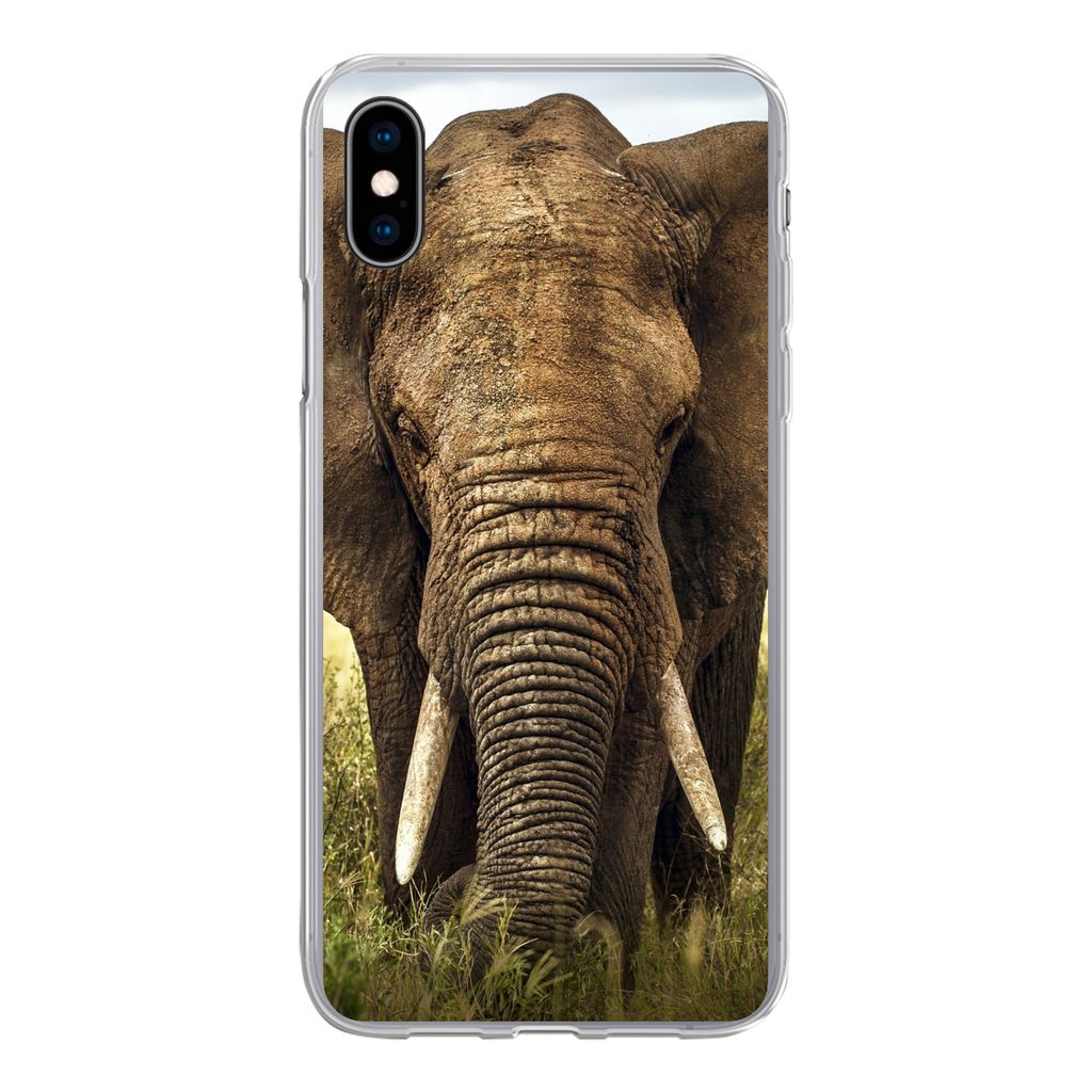 MuchoWow Handyhülle Schutzhülle Hülle für iPhone Xs Elefant - Gras - Tiere - Natur Silikon Softcase Handy Hülle - Handytasche
