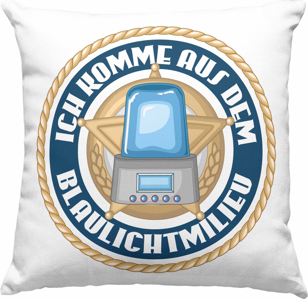 Trendation - Polizist Geschenk Deko-Kissen mit Füllung 40x40 mit Spruch Geschenke Polizei Männer Lustig Blaulichtmilieu (Blau)