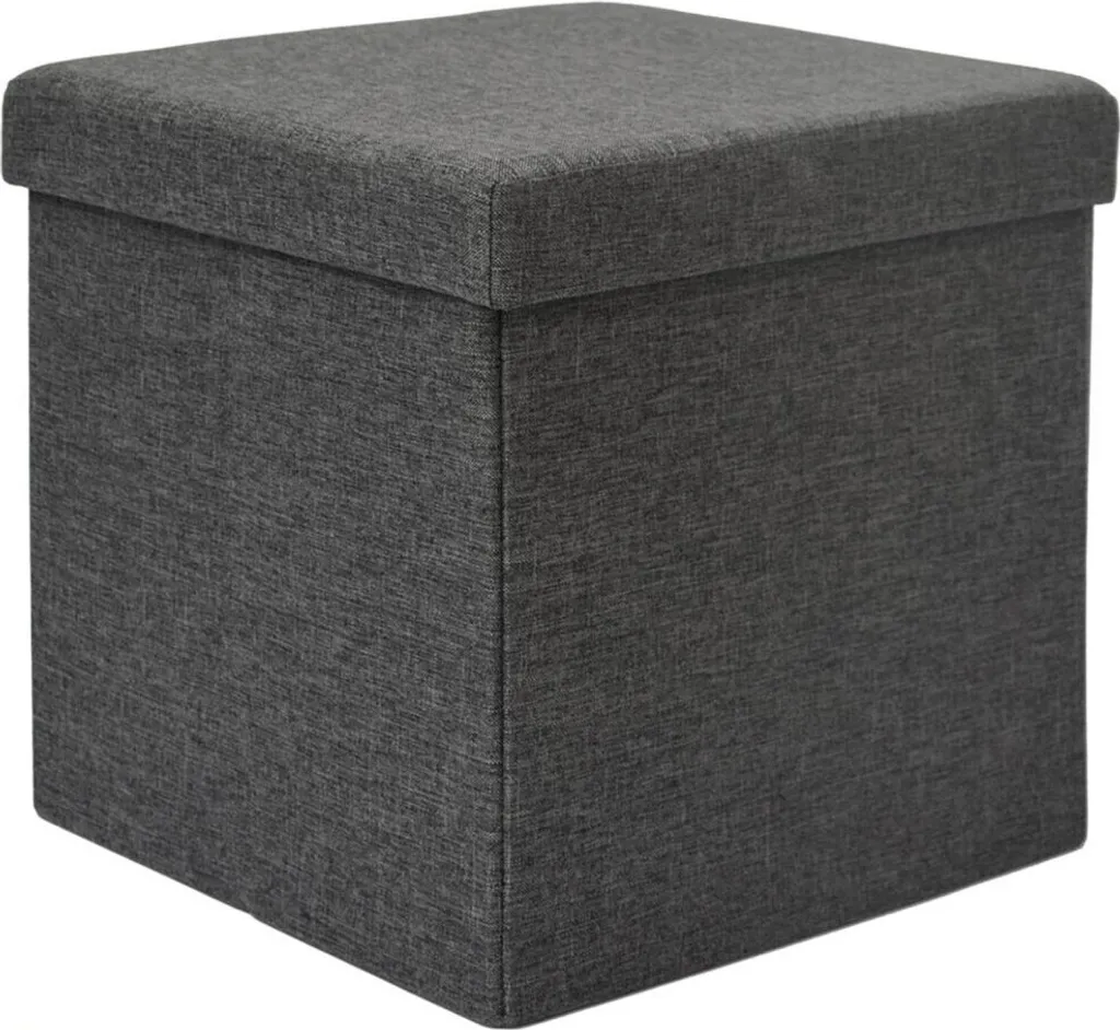 Sgabello Pieghevole 38cm in Lino | Pouf Contenitore 42L Imbottito