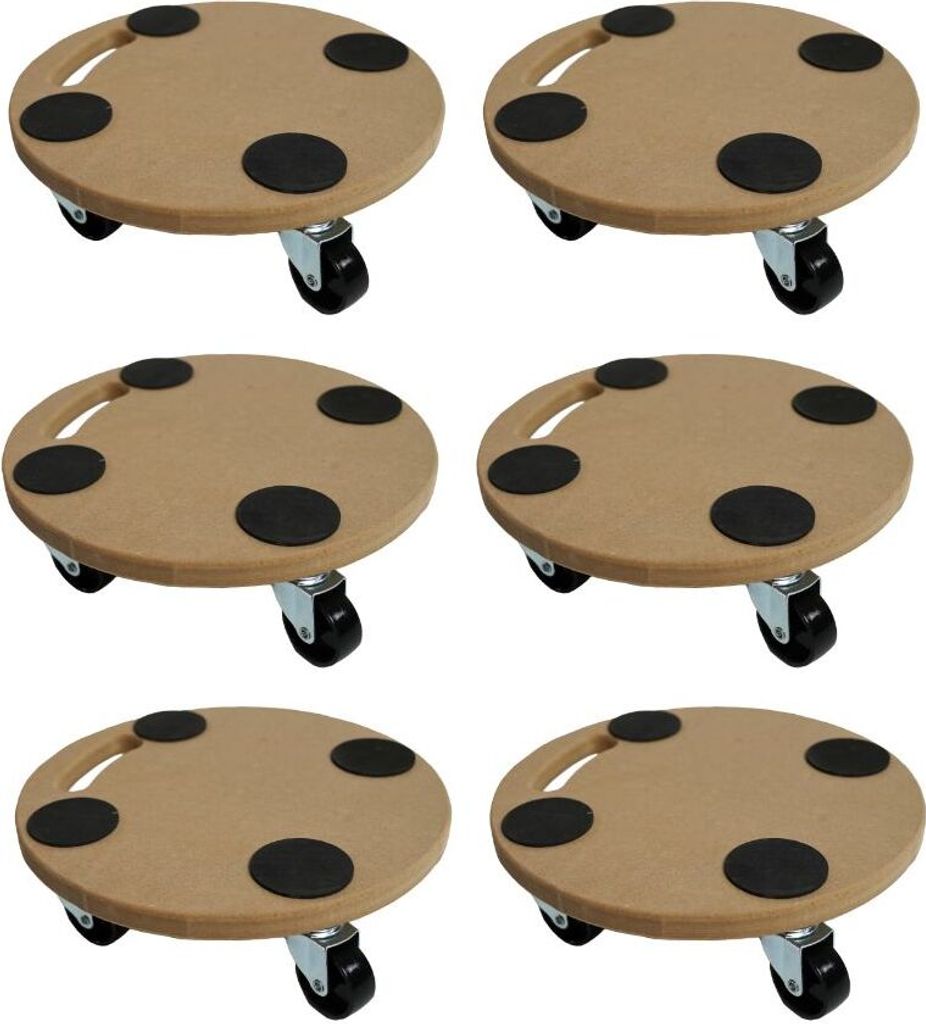 Mega Deal 6x Profi Transportroller HERCULES Rund | BxT 30x30 cm | Traglast 100 kg | 4 Gummirollen & Griff | MDF Holzplatte | Rollbrett für Möbel ...