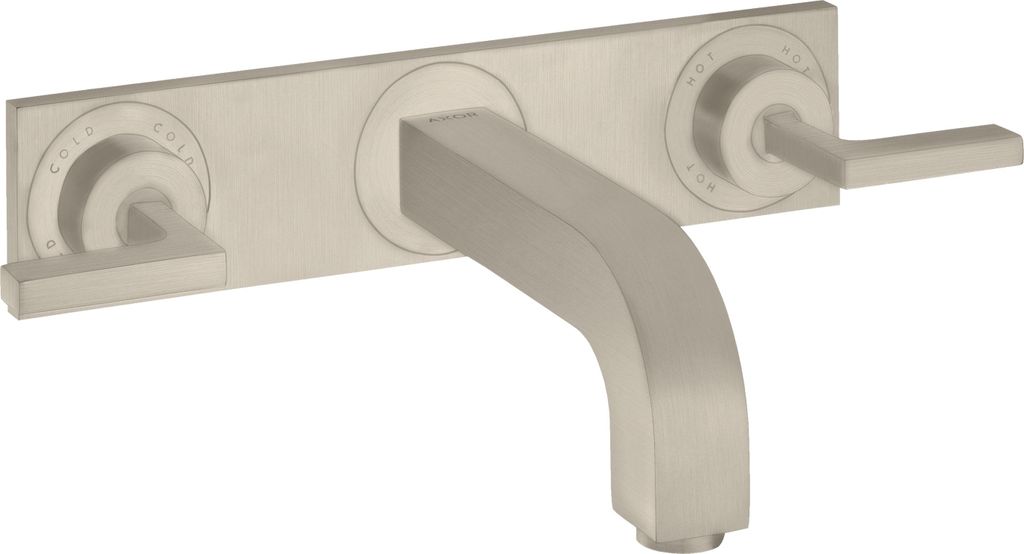 hansgrohe AXOR Citterio 3-Loch Waschtischarmatur Unterputz, Auslauf 222mm, Hebelgriffe, Platte für Wandmontage, 39148820