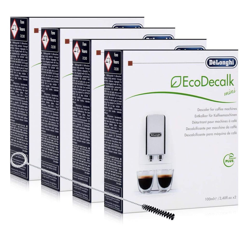 4x DeLonghi EcoDecalk Mini Entkalker + Reinigungsbürste – Set für Kaffeevollautomaten