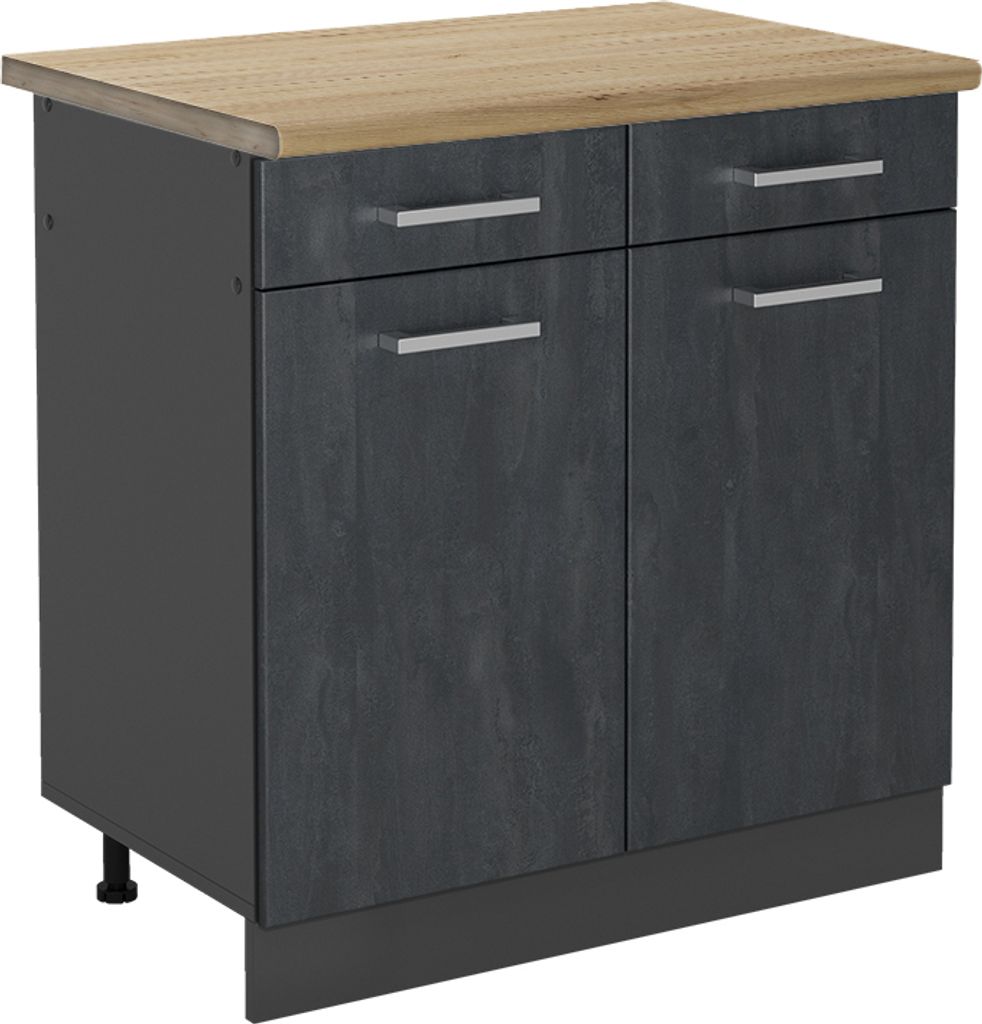Küchenunterschrank Vicco R-Line Schwarz Beton 80 cm AP Eiche, Model 47484