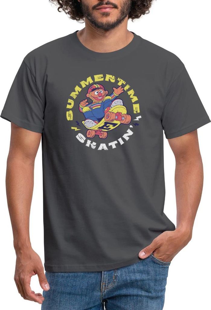 Spreadshirt Sesamstraße Ernie Summer Time Skatin' Skate Design Männer T-Shirt, S, Anthrazit