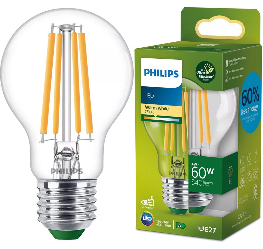 Philips Żarówka żarnikowa przezroczysta 60 W A60 E27, 4 W, Zdjęcie produktu 