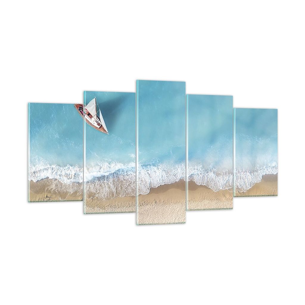 Bilder auf glas - 5 Teile - Yacht Sommer Meer - 160x85cm - Glasbilder - Wandbilder - Bilder - zum Aufhängen bereit - Wanddekoration aus Glas - Gla...