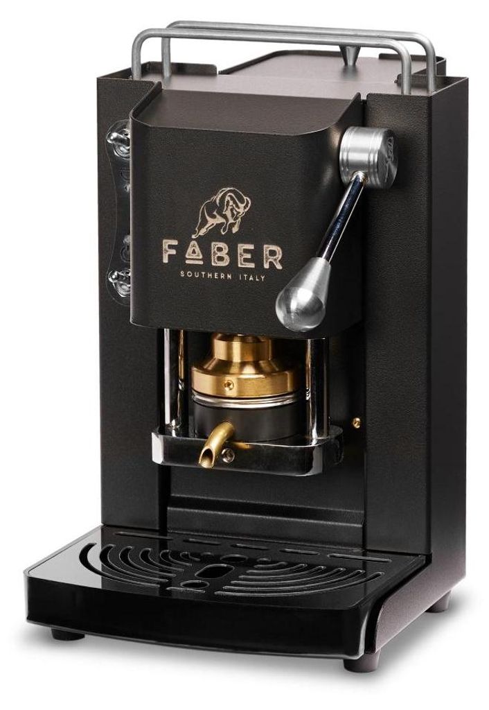 A black Faber espresso machine.