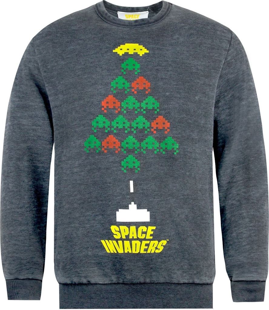Space Invaders - "Tree Burnout" Sweatshirt für Herren/Damen Uni - weihnachtliches Design NS5275 (L) (Grau)