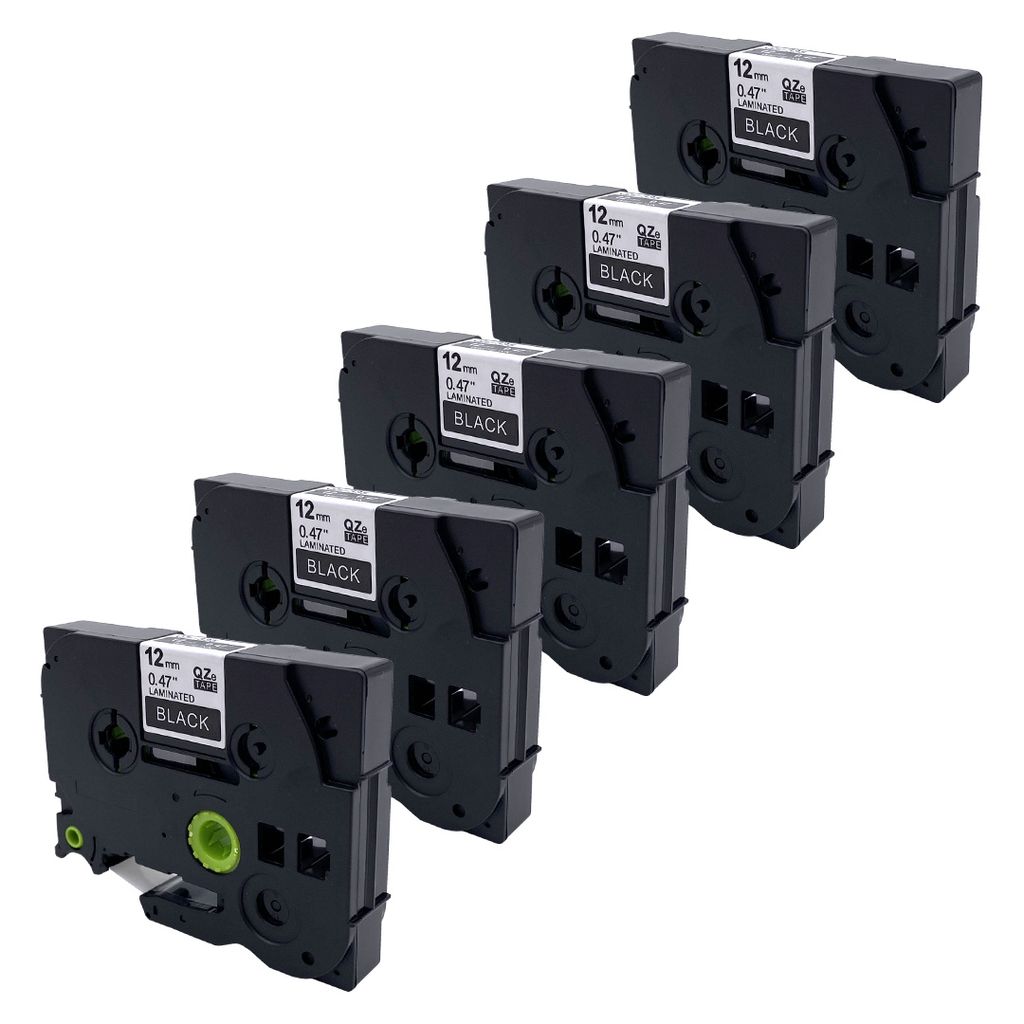 DULA Etikettenband - Kompatibel mit Brother P-Touch Tze-335 - 5 Stück - Weiß auf schwarz - 12mm x 8m