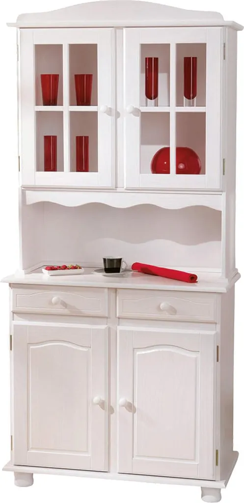 Buffet Vaisselier Quadri Blanc 198cm de Haut avec Tiroirs de Cuisine