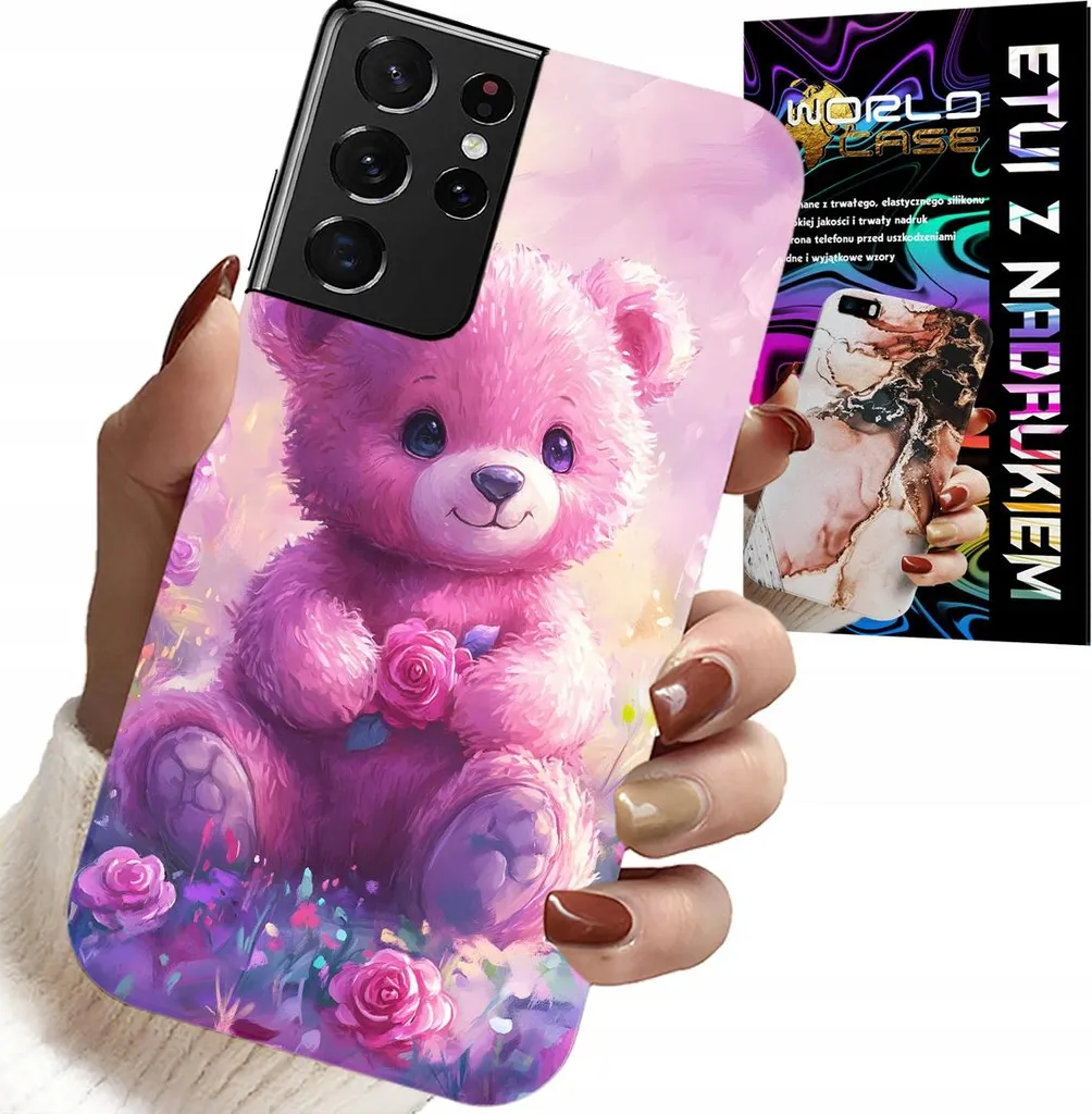 Cover Samsung S21 Ultra Orsetto Rosa con Vetro Salva Schermo Incluso