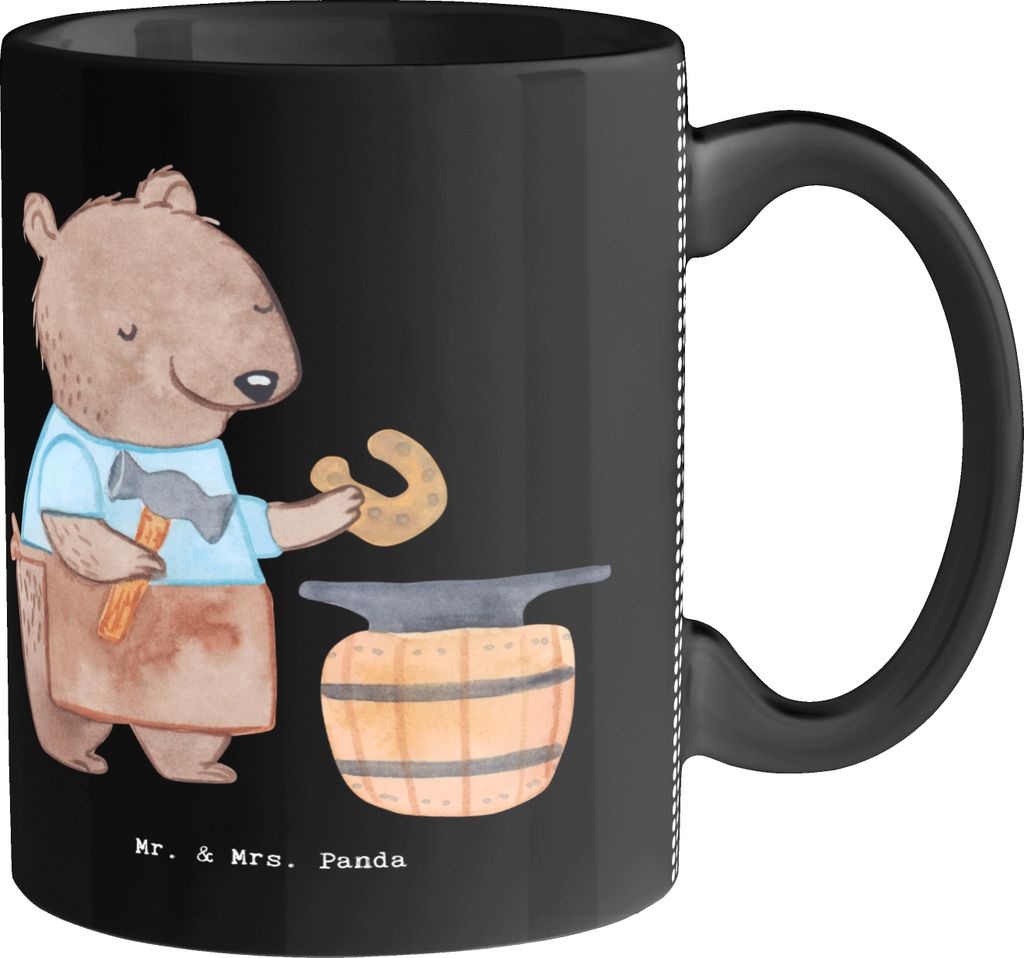 Mr. & Mrs. Panda Bedruckte Tasse Schmied Herz - Schwarz - Geschenk, Keramiktasse, kaffeetasse bedruckt, Kaffeebecher, Pott, Teetasse