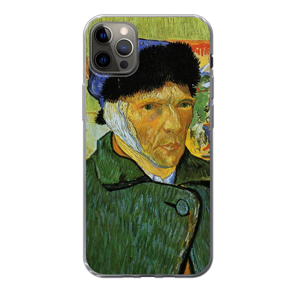 MuchoWow Handyhülle Schutzhülle Hülle für iPhone 12 Pro Max Selbstbildnis mit verbundenem Ohr - Vincent van Gogh Silikon Softcase Handy Hüll...
