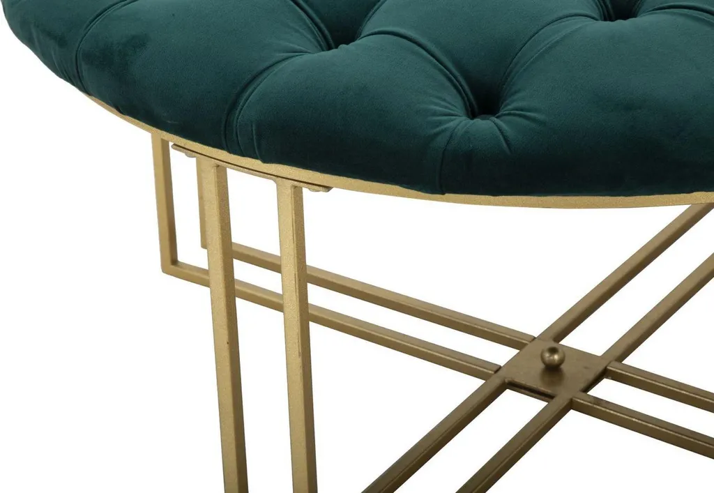 Pouf Design Velours Vert et Finition Or 90x90 cm Style Art Déco